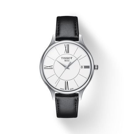 Tissot Bella Ora Round White Dial Black Leather Strap Watch For Women - T103.210.16.018.00