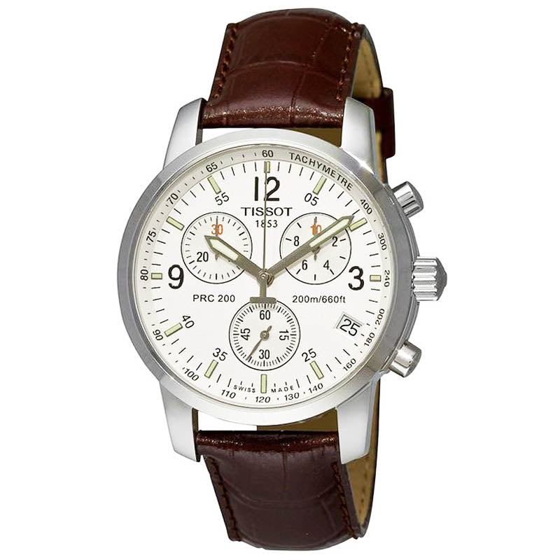 Tissot T Race PRC 200 Chronograph White Dial Brown Leather Strap Watch for Men - T17.1.516.32