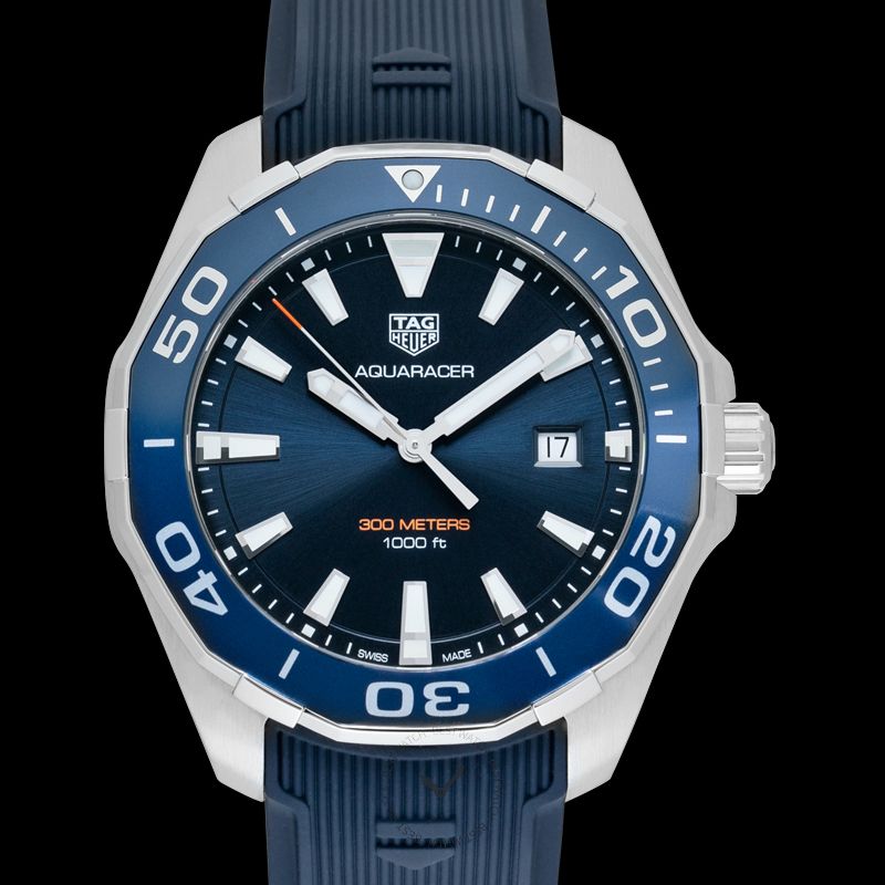 Tag Heuer Aquaracer Quartz Blue Dial Blue Rubber Strap Watch for Men - WAY101C.FT6153