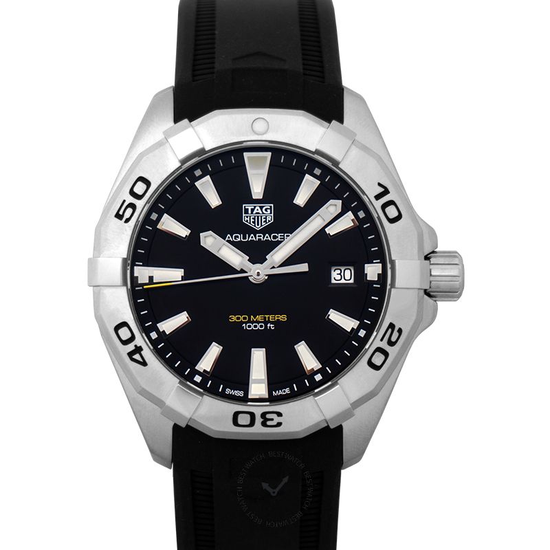Tag Heuer Aquaracer Quartz Black Dial Black Rubber Strap Watch for Men - WBD1110.FT8021