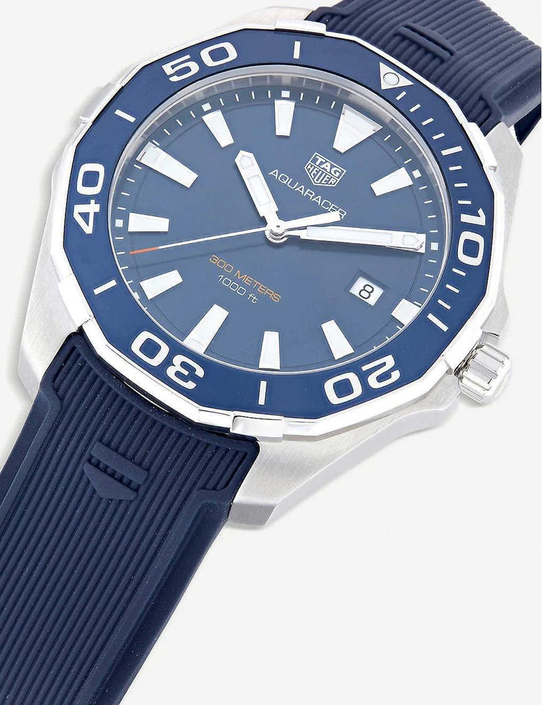 Tag Heuer Aquaracer Quartz Blue Dial Blue Rubber Strap Watch for Men - WAY101C.FT6153