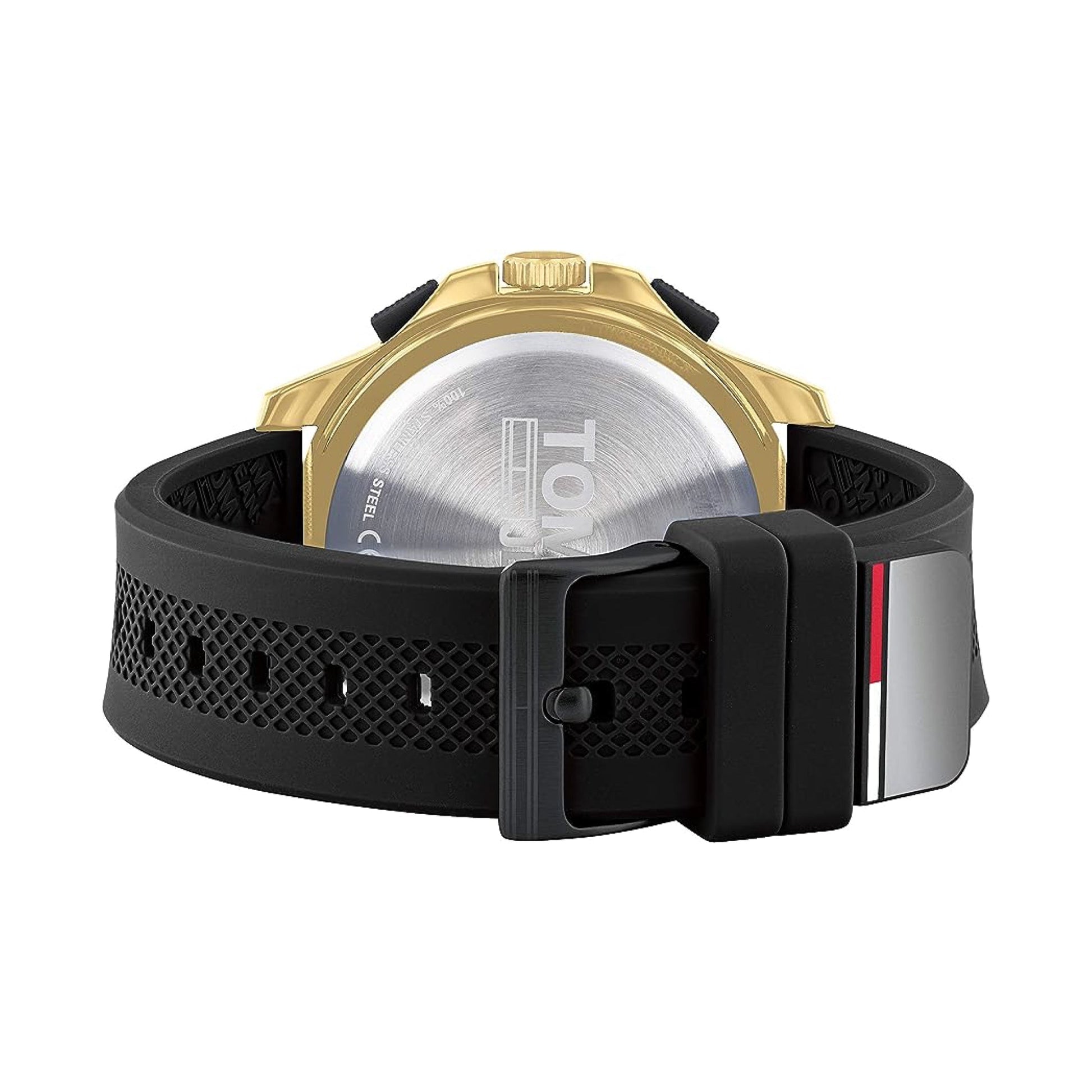 Tommy Hilfiger Jeans Digital Analog Gold Dial Black Rubber Strap Watch For Women - 1791762