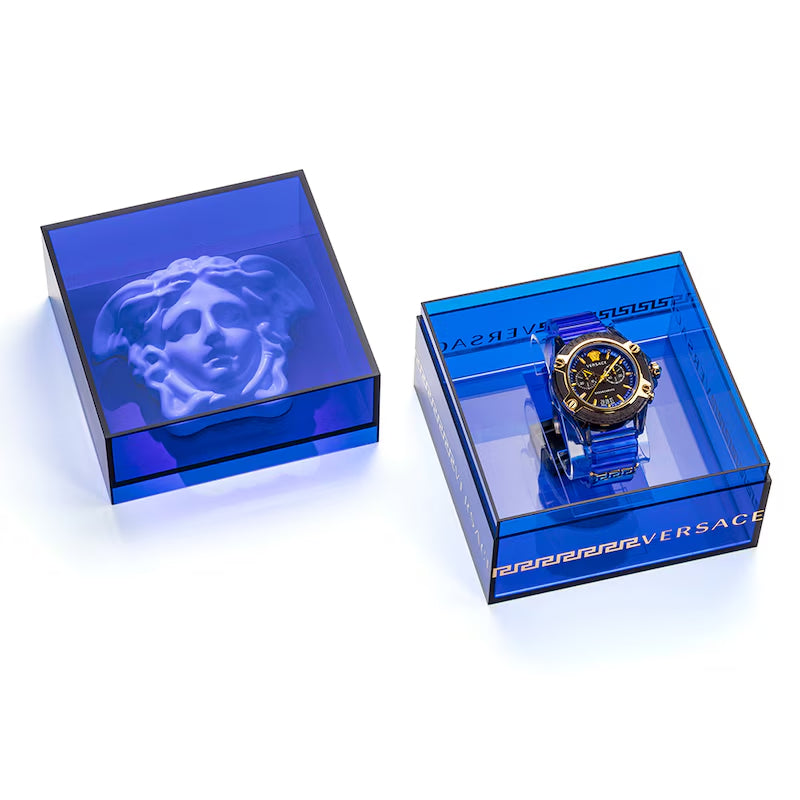 Versace Icon Active Chronograph Black Dial Blue Rubber Strap Watch For Men VEZ700521