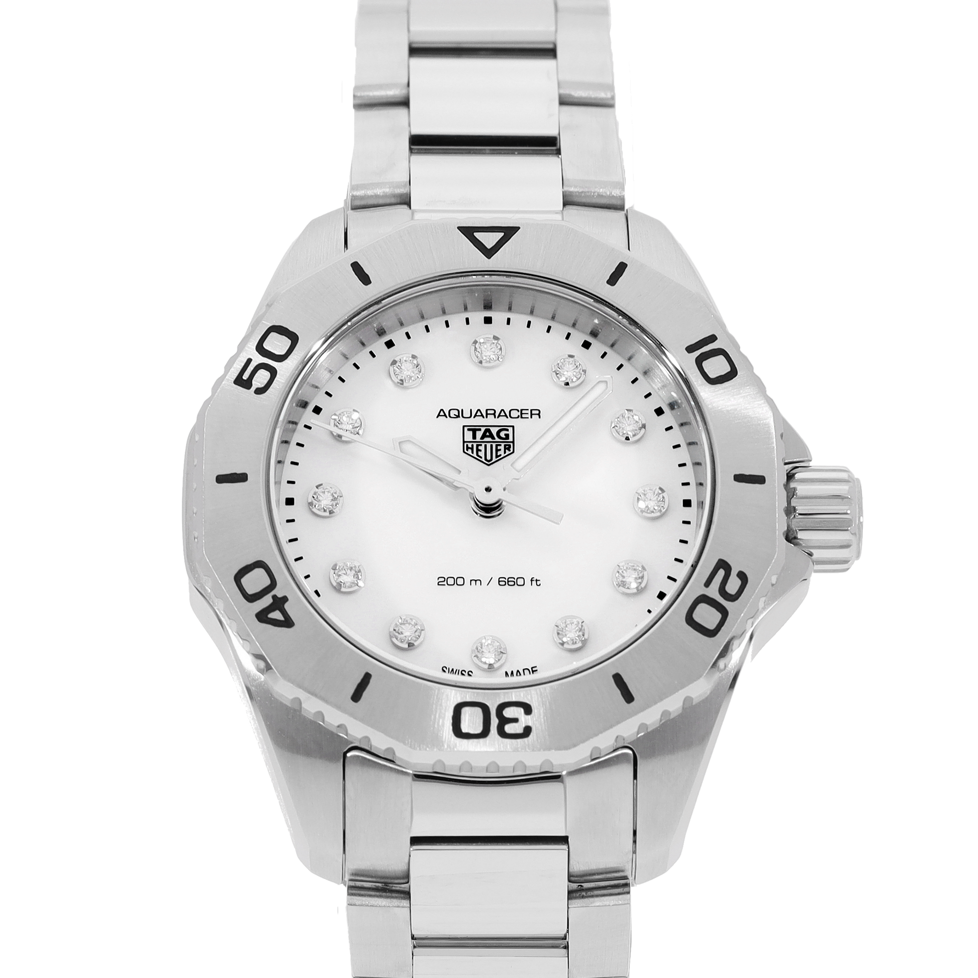 Tag Heuer Aquaracer Professional 200 Quartz Diamond Mother of Pearl Dial Silver Steel Strap Watch for Women - WBP1416.BA0622