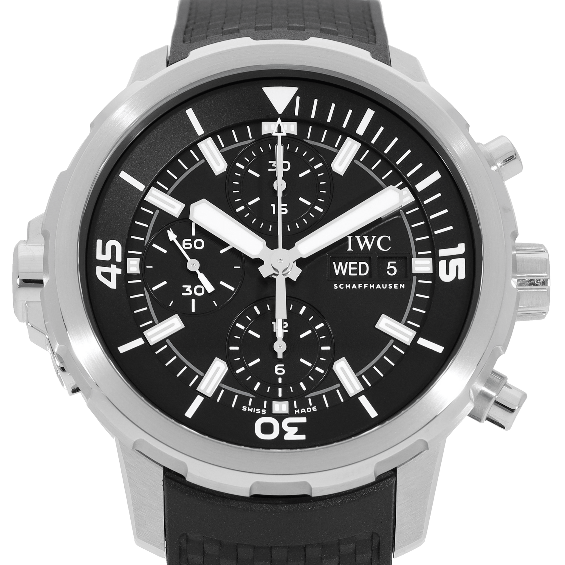 IWC Aquatimer Chronograph Black Dial Black Leather Strap Watch for Men - IW376803