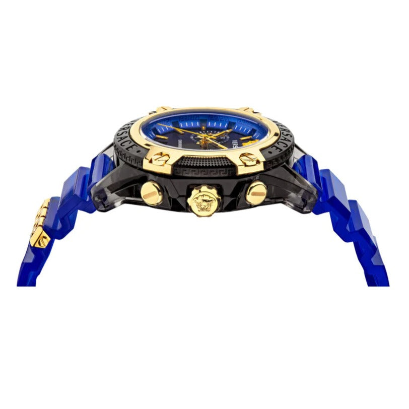 Versace Icon Active Chronograph Black Dial Blue Rubber Strap Watch For Men VEZ700521
