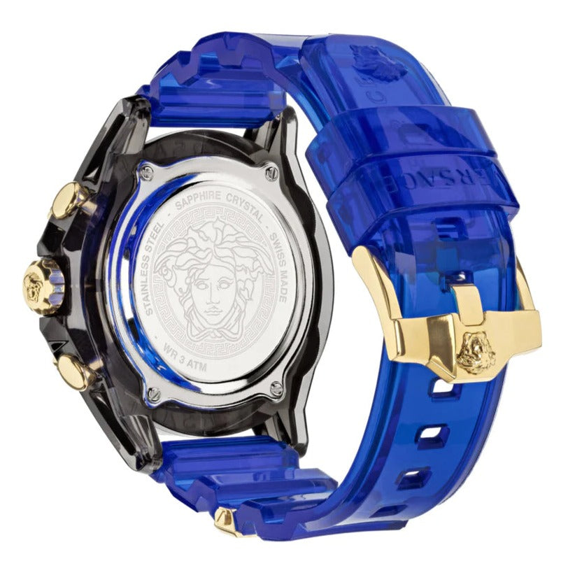 Versace Icon Active Chronograph Black Dial Blue Rubber Strap Watch For Men VEZ700521
