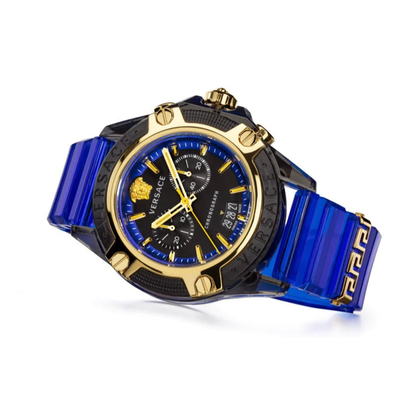 Versace Icon Active Chronograph Black Dial Blue Rubber Strap Watch For Men VEZ700521