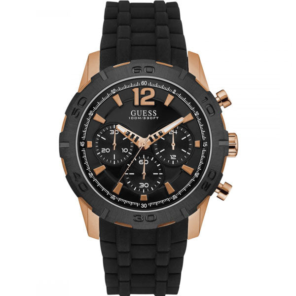 Guess Caliber Chronograph Black Dial Black Rubber Strap Watch for Men - W0864G2