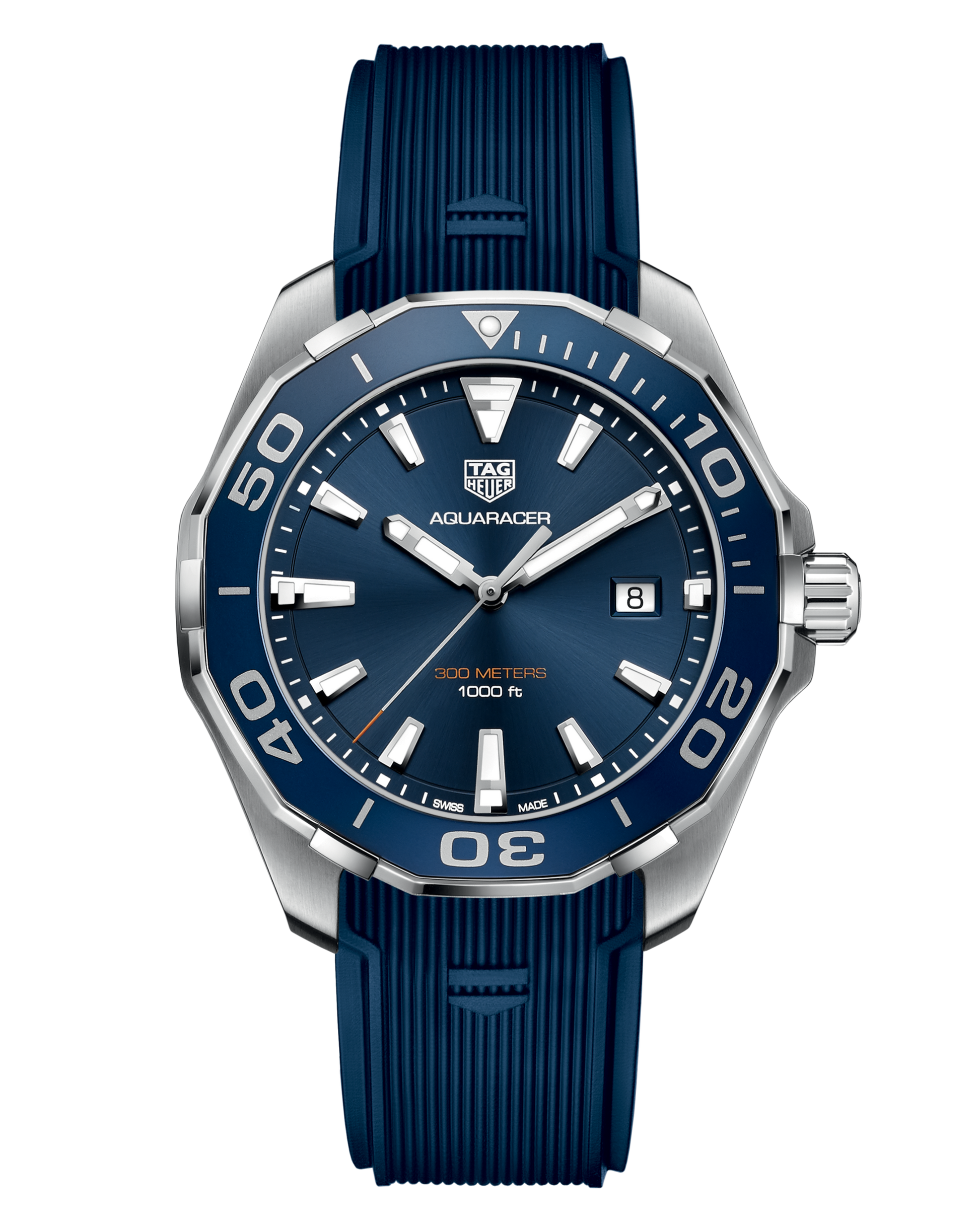 Tag Heuer Aquaracer Quartz Blue Dial Blue Rubber Strap Watch for Men - WAY101C.FC6153