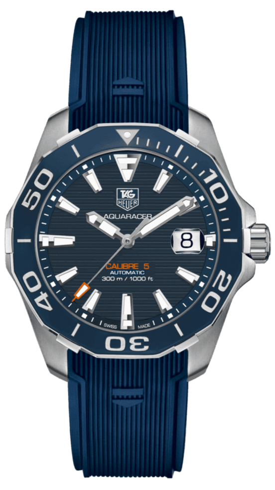 Tag Heuer Aquaracer Calibre 5 Blue Dial Blue Silicone Strap Watch for Men - WAY211C.FT6155