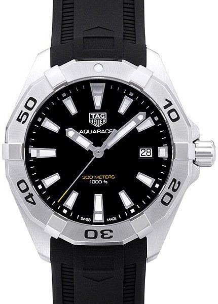 Tag Heuer Aquaracer Quartz Black Dial Black Rubber Strap Watch for Men - WBD1110.FT8021