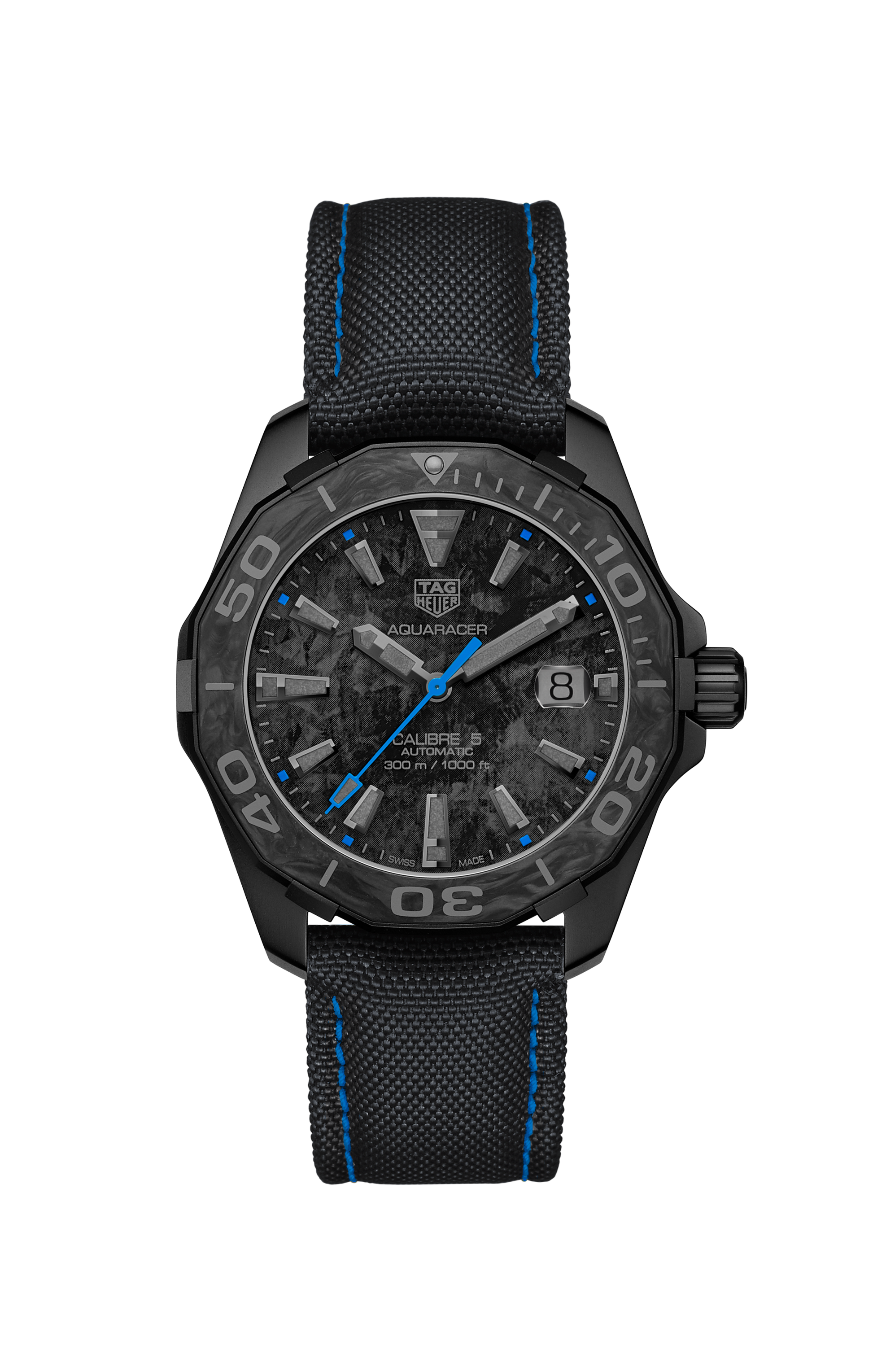 Tag Heuer Aquaracer Calibre 5 Black Nylon Strap Carbon Dial Watch for Men - WBD218C.FC6447