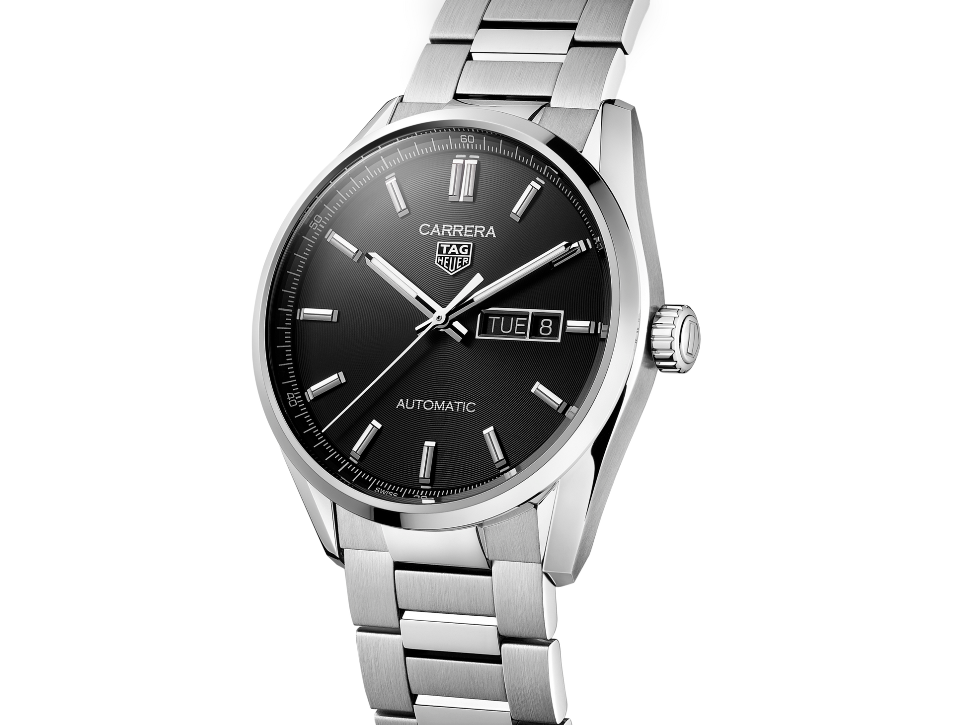 Tag Heuer Carrera Day Date Automatic Black Dial Silver Steel Strap Watch for Men - WBN2010.BA0640