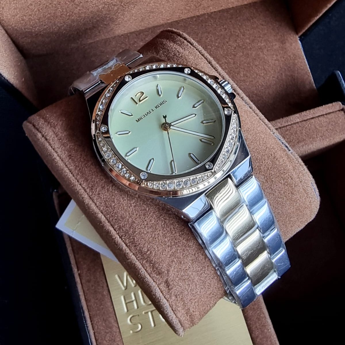 Michael Kors Lennox Three-Hand Gold Dial Two Tone Steel Strap Watch For Women - MK6988
