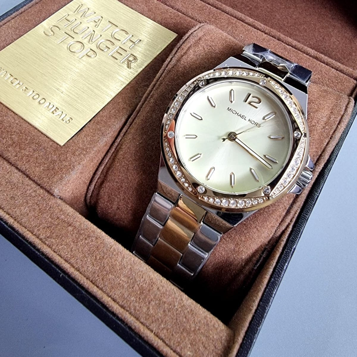 Michael Kors Lennox Three-Hand Gold Dial Two Tone Steel Strap Watch For Women - MK6988
