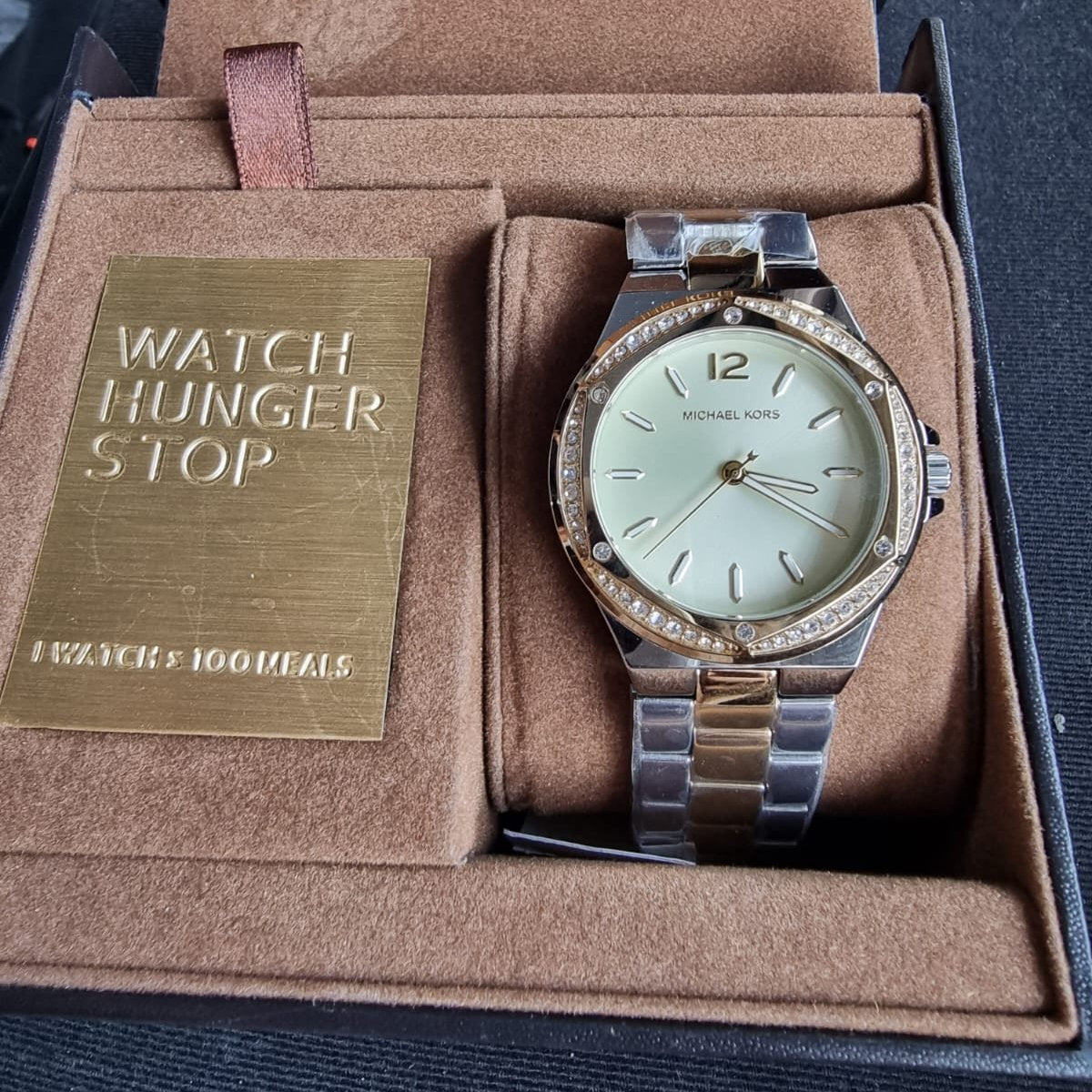 Michael Kors Lennox Three-Hand Gold Dial Two Tone Steel Strap Watch For Women - MK6988