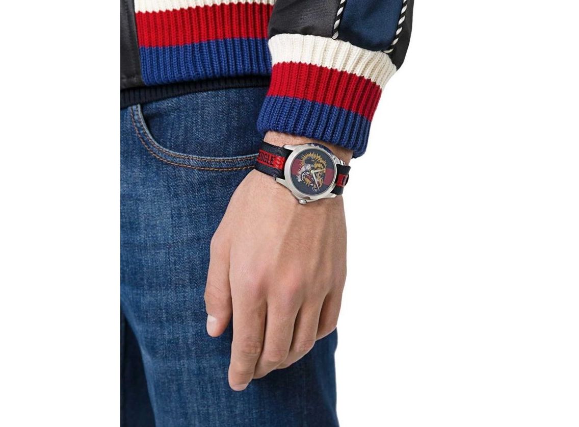 Gucci G Timless Le Marche Des Merveilles Blue & Red Dial Blue & Red Nylon Strap Unisex Watch - YA126495