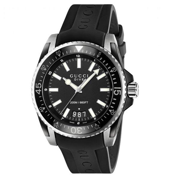 Gucci Dive Analog Quartz Black Dial Black Rubber Strap Watch For Men - YA136204