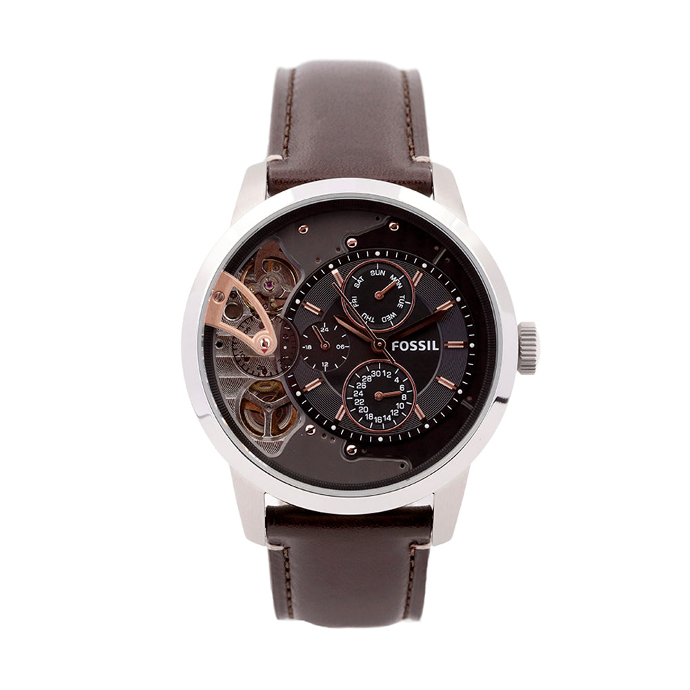 Fossil Townsman Automatic Black Dial Brown Leather Strap Watch for Men - ME1163
