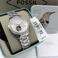 Fossil Architect Automatic Silver Dial Silver Steel Strap Watch for Women - ME3057
