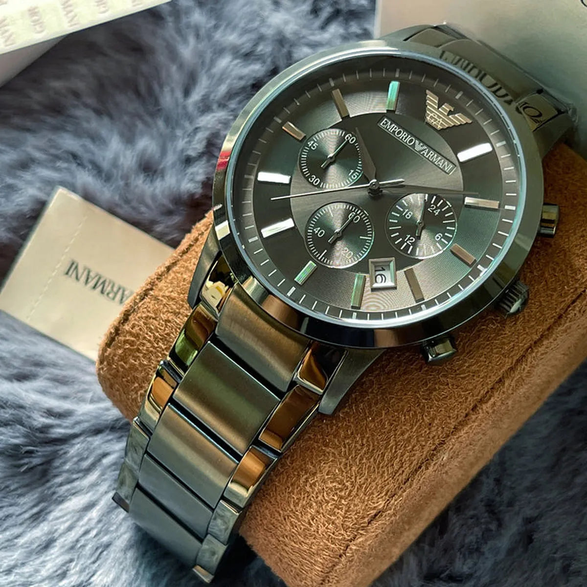 Emporio Armani Renato Chronograph Quartz Grey Dial Green Steel Strap Watch For Men - AR11117