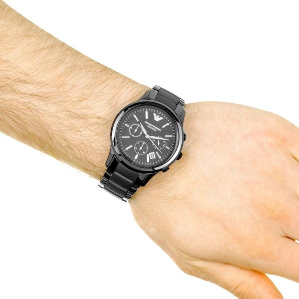 Emporio Armani Ceramica Chronograph Black Dial Black Strap Watch For Men - AR1452