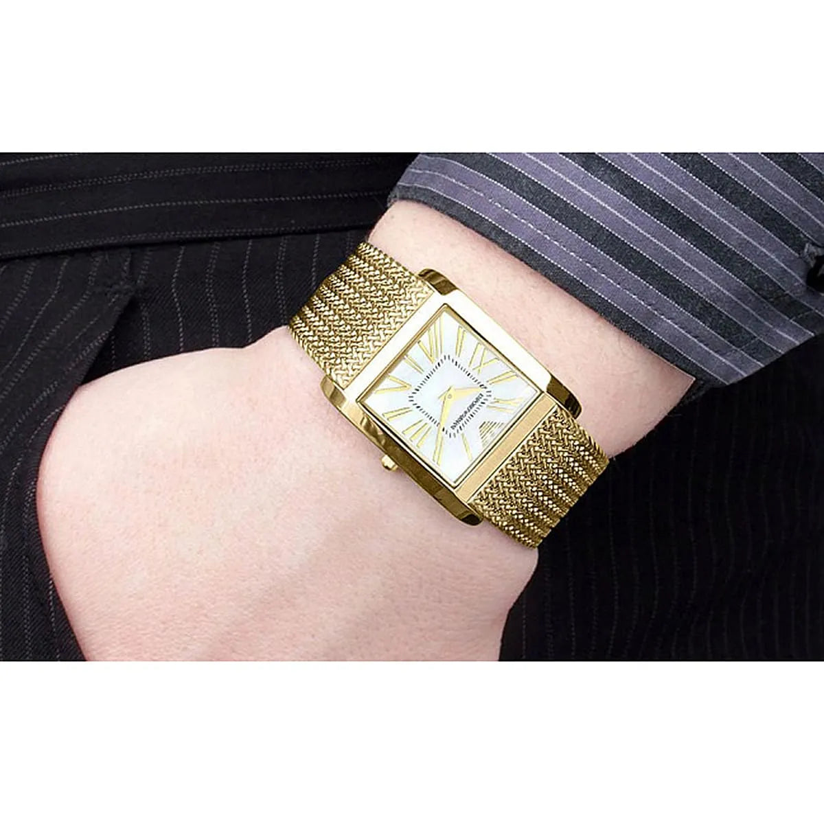 Emporio Armani Mother of Pearl Dial Gold Mesh Bracelet Watch For Men - AR2016