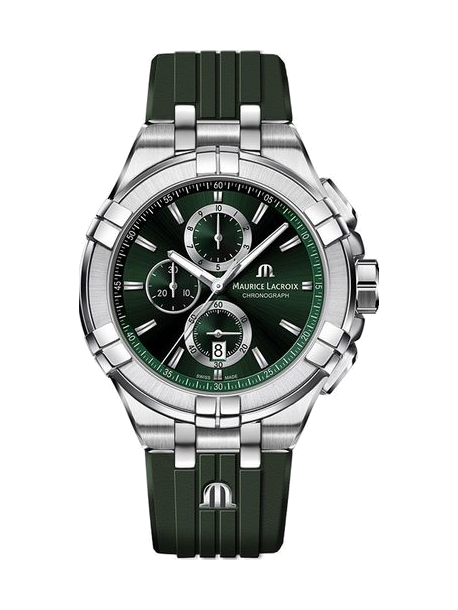 Maurice Lacroix Aikon Chronograph Green Dial Green Rubber Strap Watch for Men - AI1018-SS000-630-5