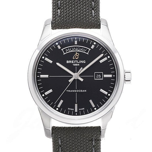 Breitling Transocean Day & Date 43mm Black Dial Black Nylon Strap Mens Watch - A4531012/BB69/109W/A20 BA.1