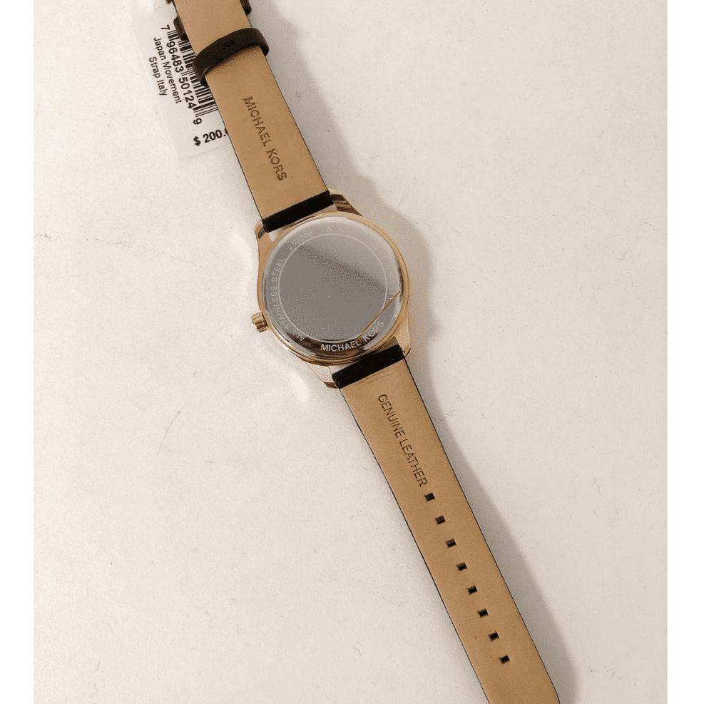 Michael Kors Layton Three Hand Mother of Pearl Black Dial Black Leather Strap Watch For Women - MK2911