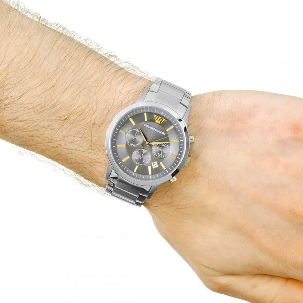 Emporio Armani Quartz Grey Dial Silver Steel Strap Watch For Men - AR11047