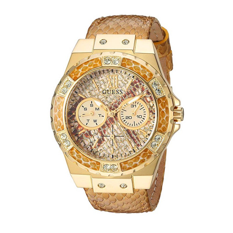 Guess Limelight Quartz Gold Dial Gold Leather Strap Watch For Women - W0775L13