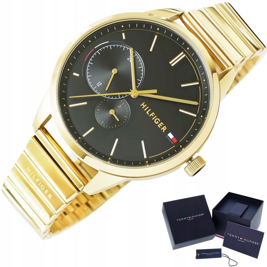 Tommy Hilfiger Brooke Black Dial Gold Steel Strap Watch for Women - 1782019
