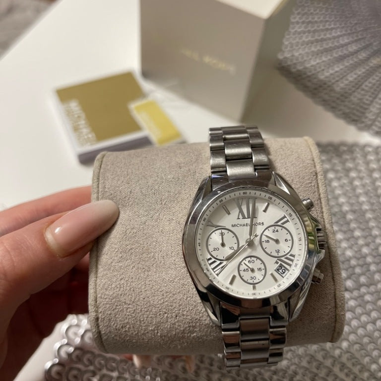 Michael Kors Bradshaw Chronograph Silver Dial Silver Steel Strap Watch for Women - MK6174