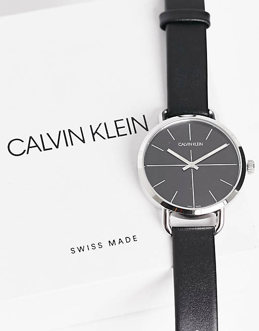 Calvin Klein Even Black Dial Black Leather Strap Watch for Women - K7B231CZ