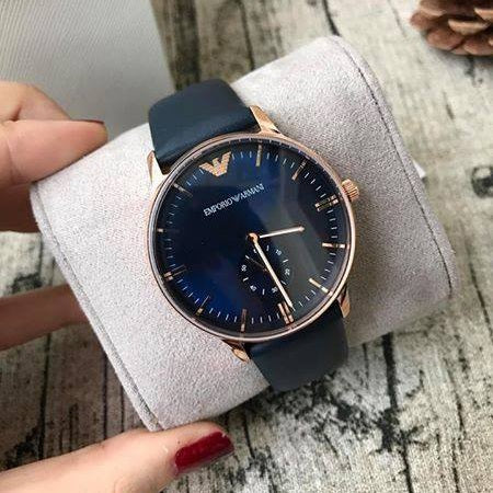 Emporio Armani Classic Quartz Blue Dial Blue Leather Strap Watch For Men - AR2071