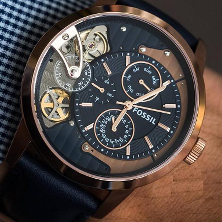 Fossil Townsman Twist Skeleton Blue Dial Blue Leather Strap Watch for Men - ME1138
