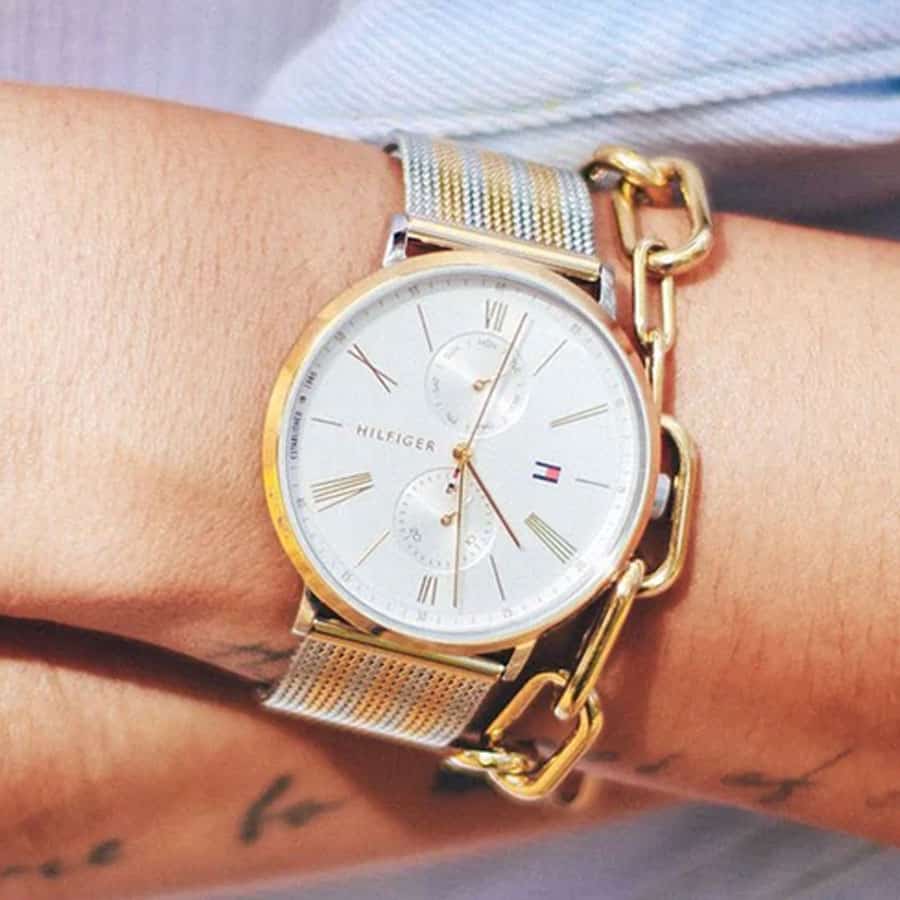 Tommy Hilfiger Jenna Quartz White Dial Two Tone Mesh Bracelet Watch for Women - 1782074