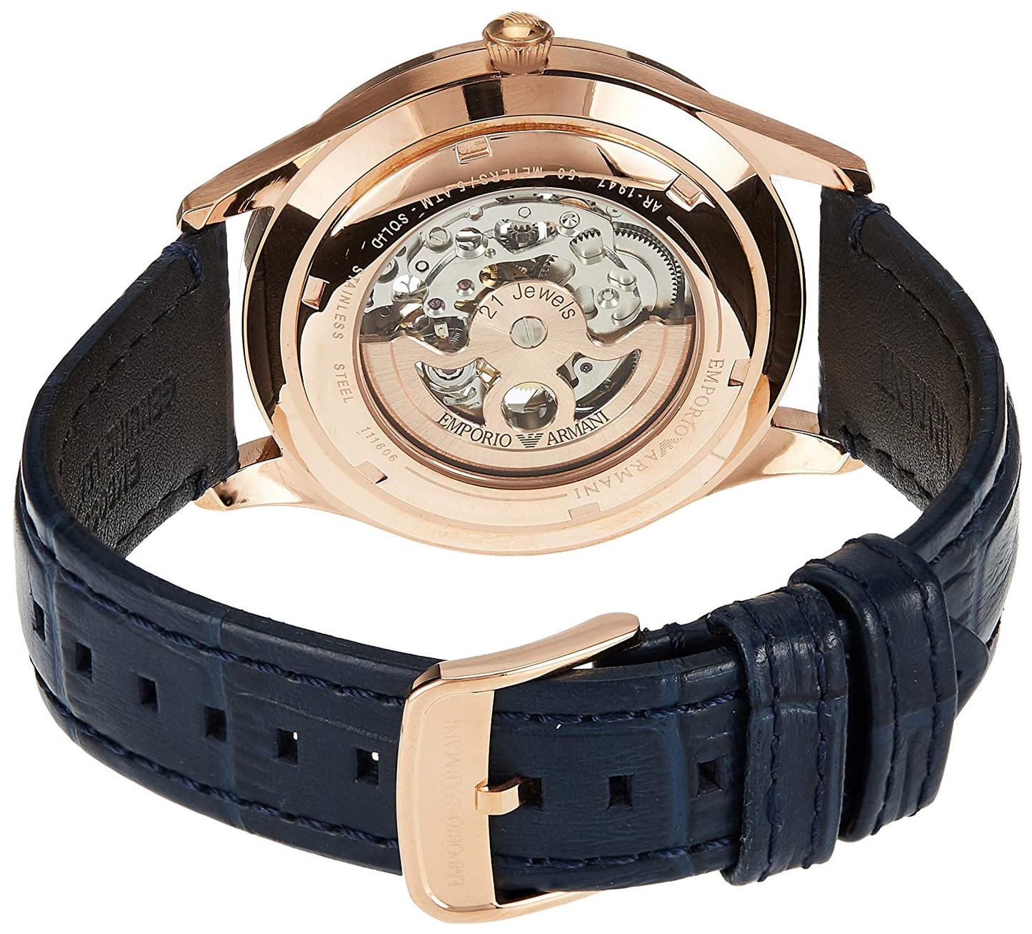 Emporio Armani Luigi Automatic Silver Dial Black Leather Strap Watch For Men - AR60013
