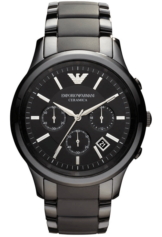 Emporio Armani Ceramica Chronograph Black Dial Black Strap Watch For Men - AR1452