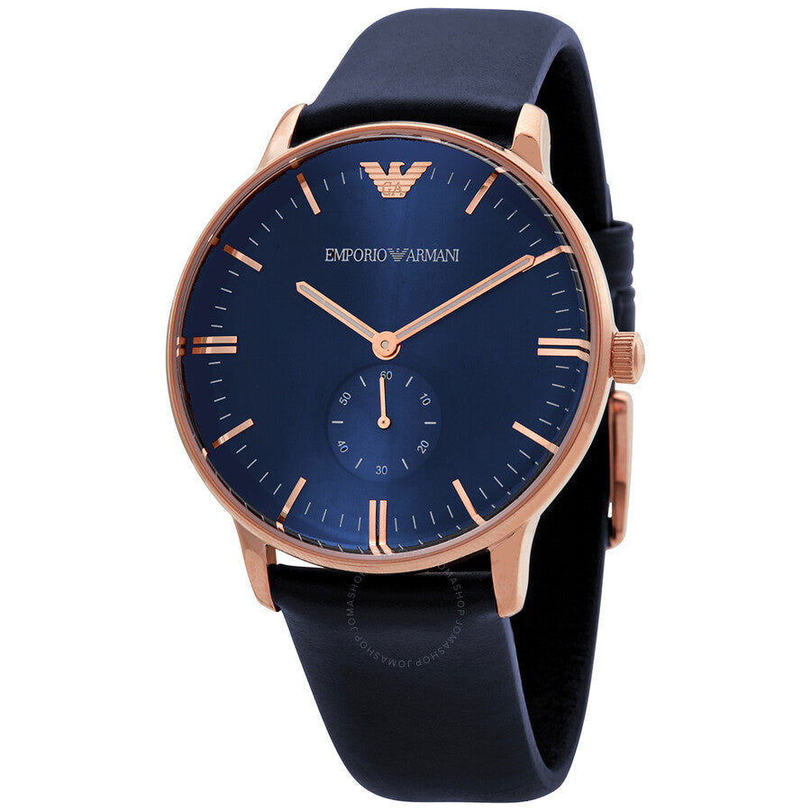 Emporio Armani Classic Quartz Blue Dial Blue Leather Strap Watch For Men - AR2071