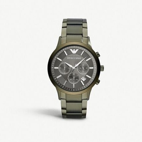 Emporio Armani Renato Chronograph Quartz Grey Dial Green Steel Strap Watch For Men - AR11117