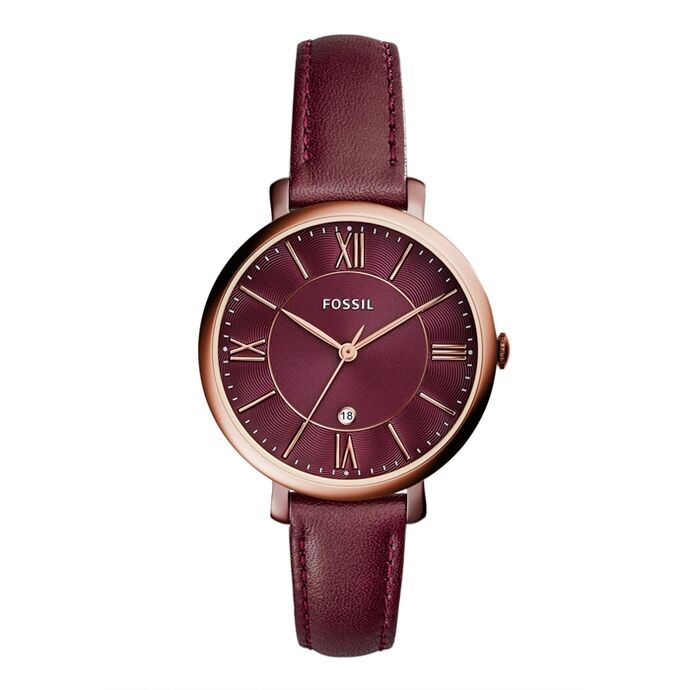 Fossil Jacqueline Burgundy Dial Burgundy Leather Strap Watch for Women - ES4099