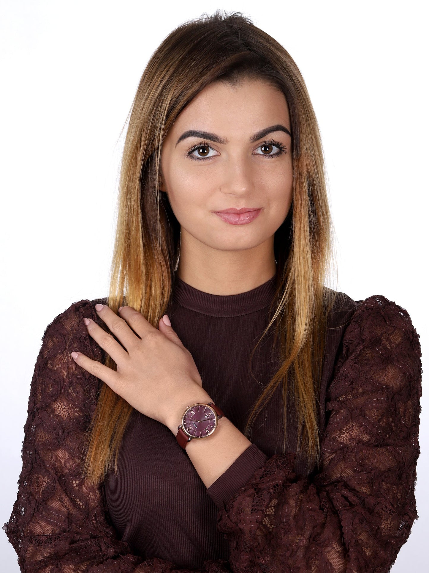 Fossil Jacqueline Burgundy Dial Burgundy Leather Strap Watch for Women - ES4099
