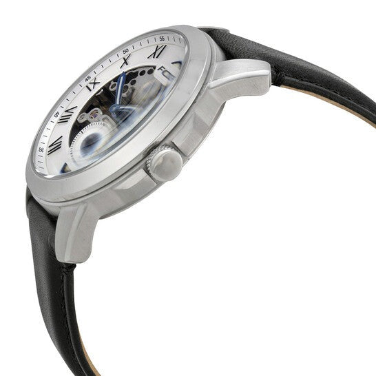 Fossil Grant Skeleton White Dial Black Leather Strap Watch for Men - ME3053