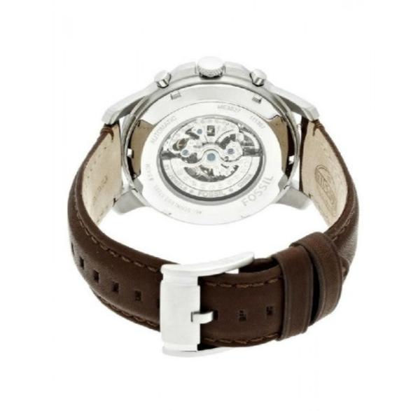 Fossil Grant Automatic White Dial Brown Leather Strap Watch for Men - ME3027