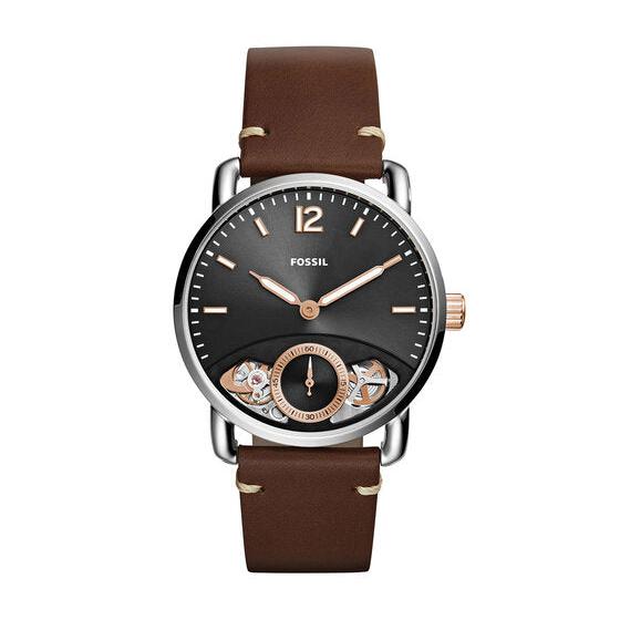 Fossil The Commuter Twist Black Dial Brown Leather Strap Watch for Men - ME1165