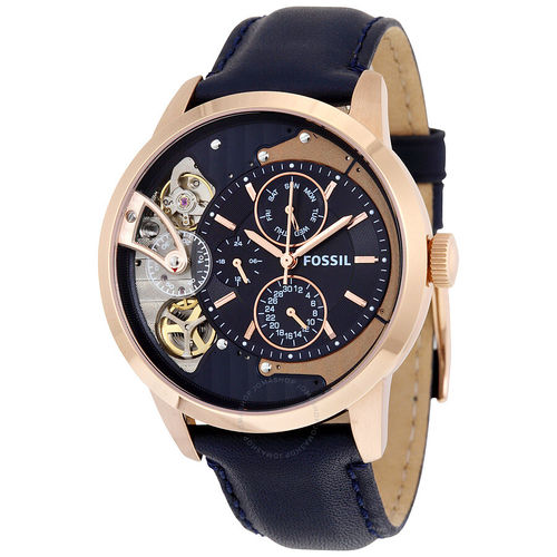 Fossil Townsman Twist Skeleton Blue Dial Blue Leather Strap Watch for Men - ME1138