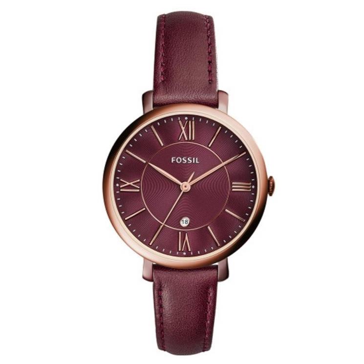 Fossil Jacqueline Burgundy Dial Burgundy Leather Strap Watch for Women - ES4099